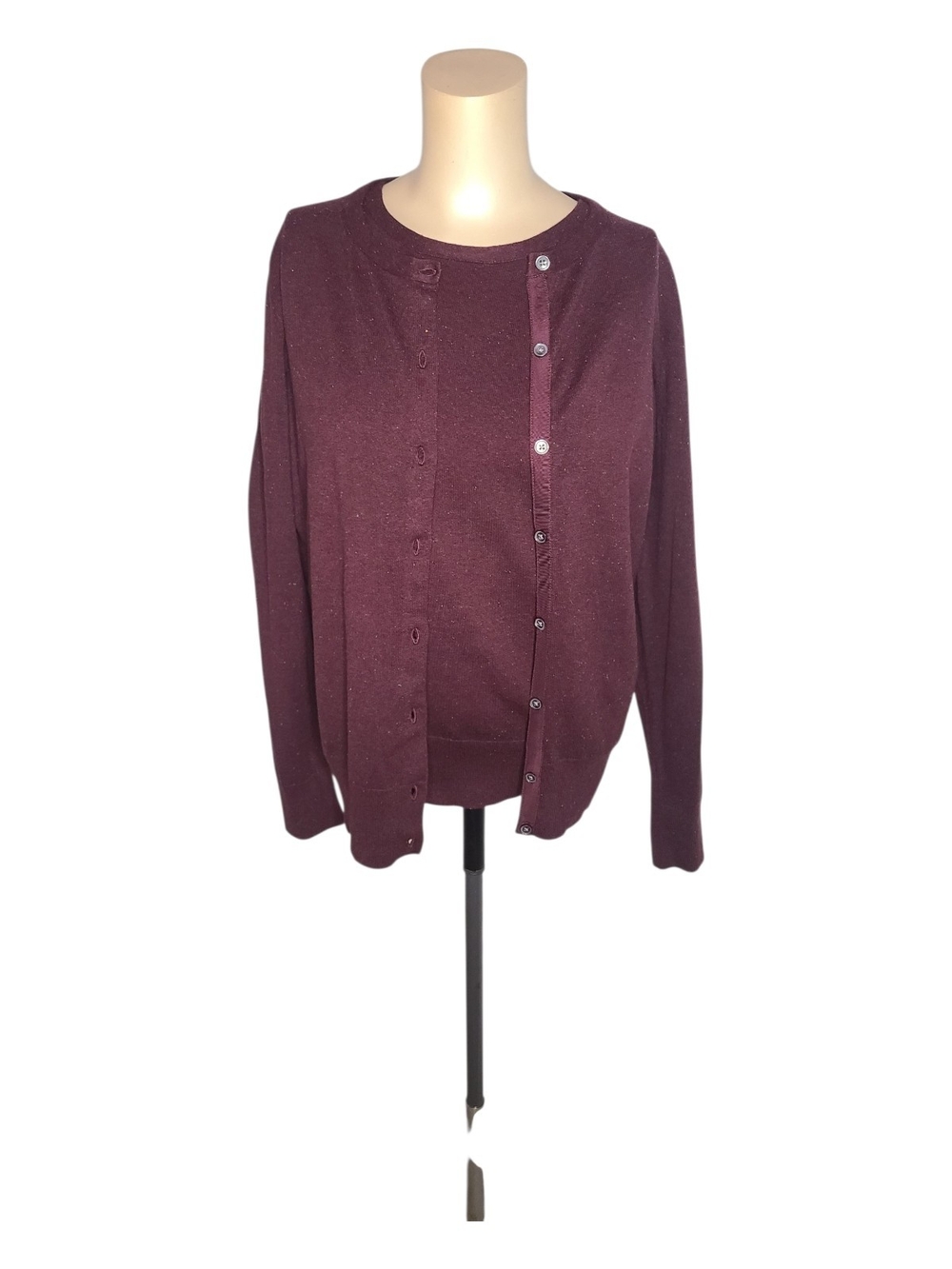 Lands' End Flecked Knit Cardigan & Sweater Twinset Maroon Small 6/8